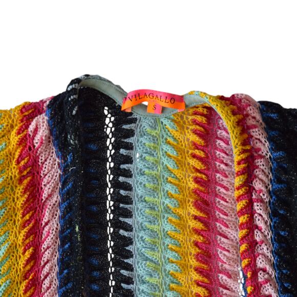 Vilagallo Colorful Striped Crochet Knit Swimsuit Coverup Cardigan Size Small - Picture 3 of 6